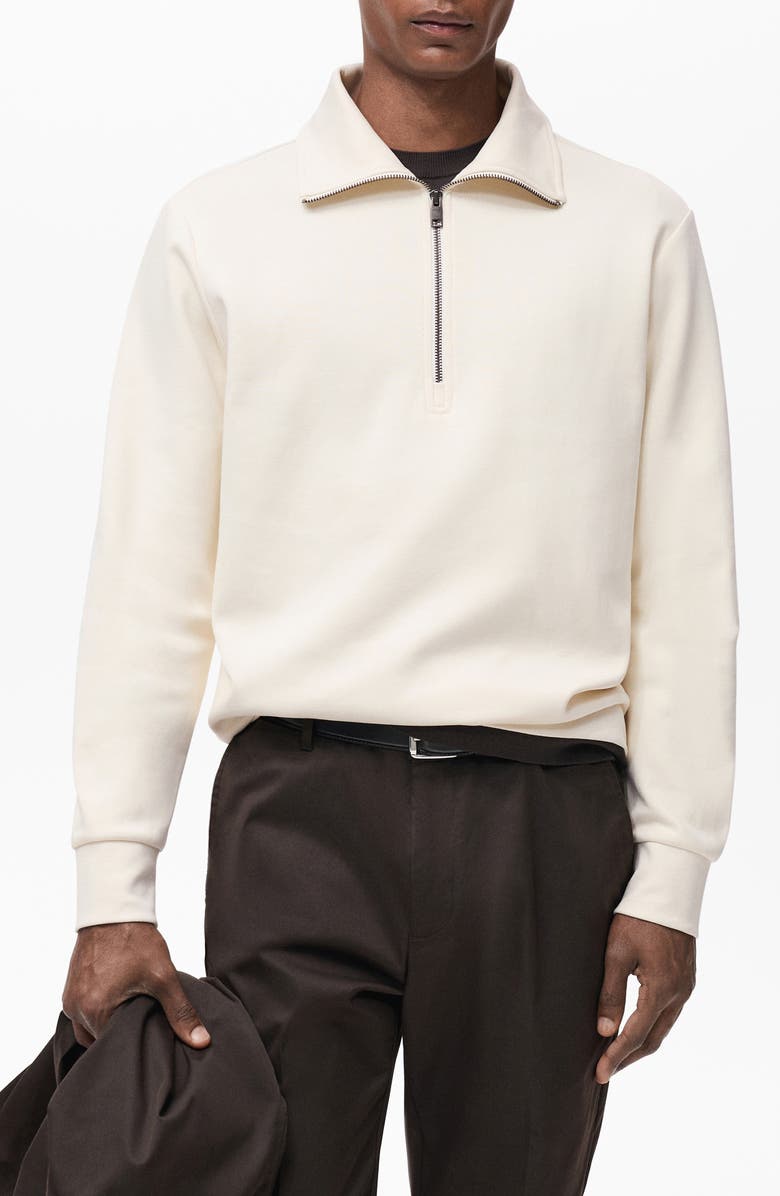 MANGO Cotton Blend Half Zip Sweatshirt, Main, color, 
