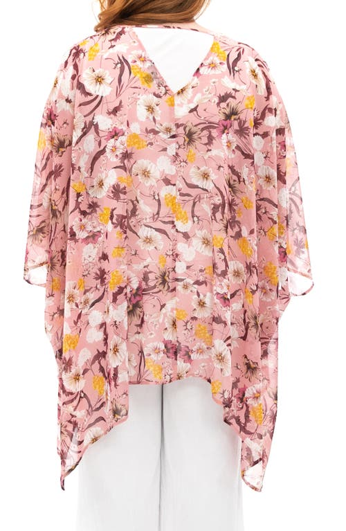 Nina Leonard Semi Sheer Open Front Topper In Pink Multi
