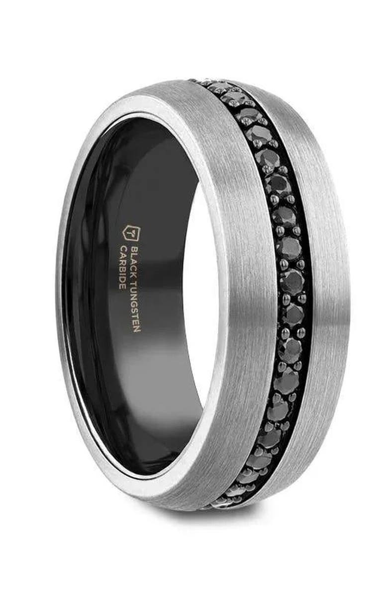 Larson Jewelers Pilot Black Sapphire Tungsten Ring, Main, color, Gunmetal / Black