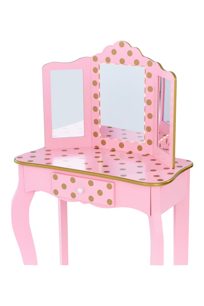 Fantasy Fields Fashion Gisele Polka Dot Vanity & Stool, Alternate, color, PINK / GOLD