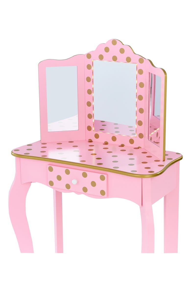Teamson Kids Fantasy Fields Fashion Gisele Polka Dot Vanity & Stool, Alternate, color, Pink / Gold