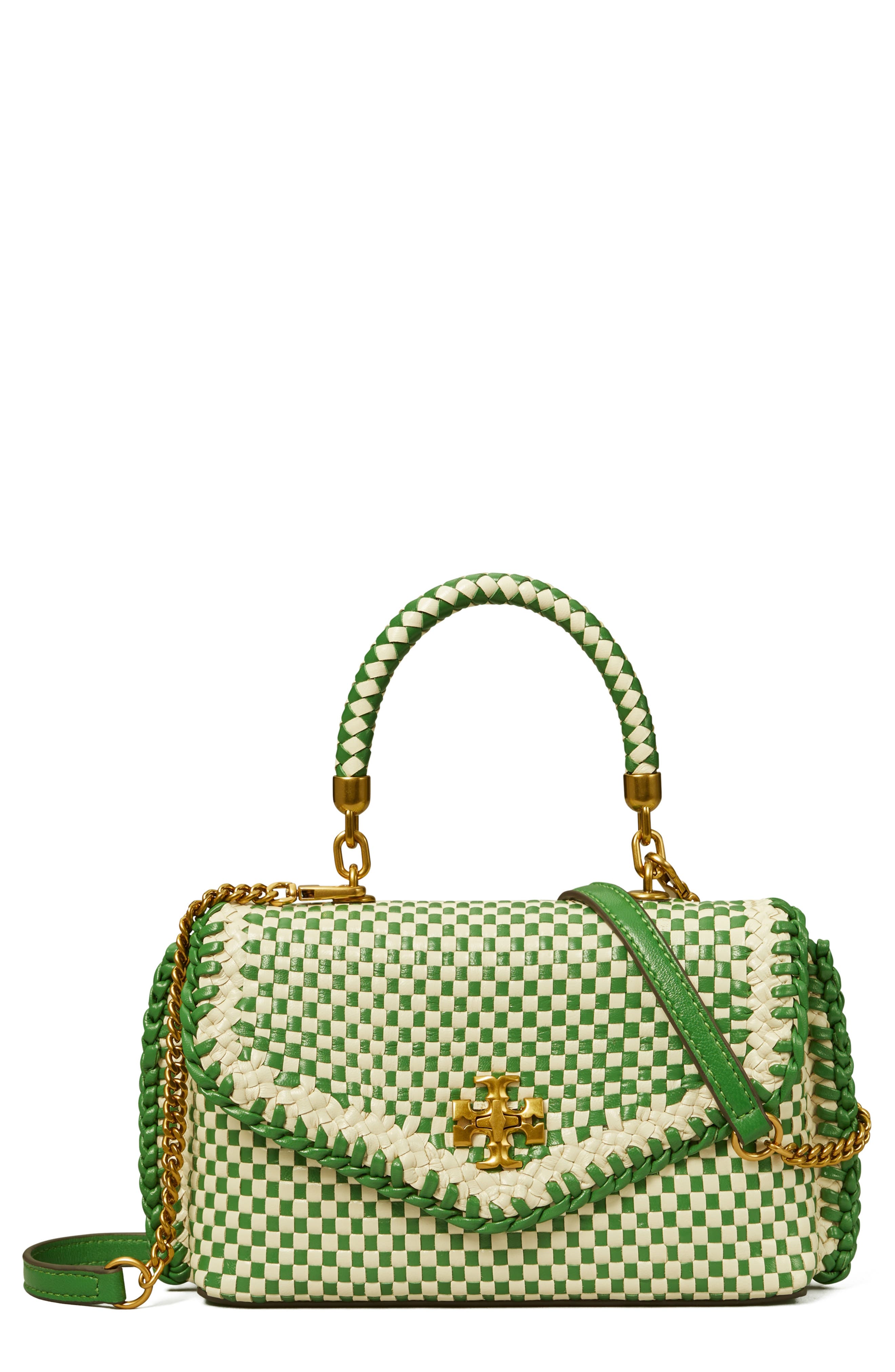 Tory Burch Mini Kira Woven Leather Top Handle Bag, Main, color, 