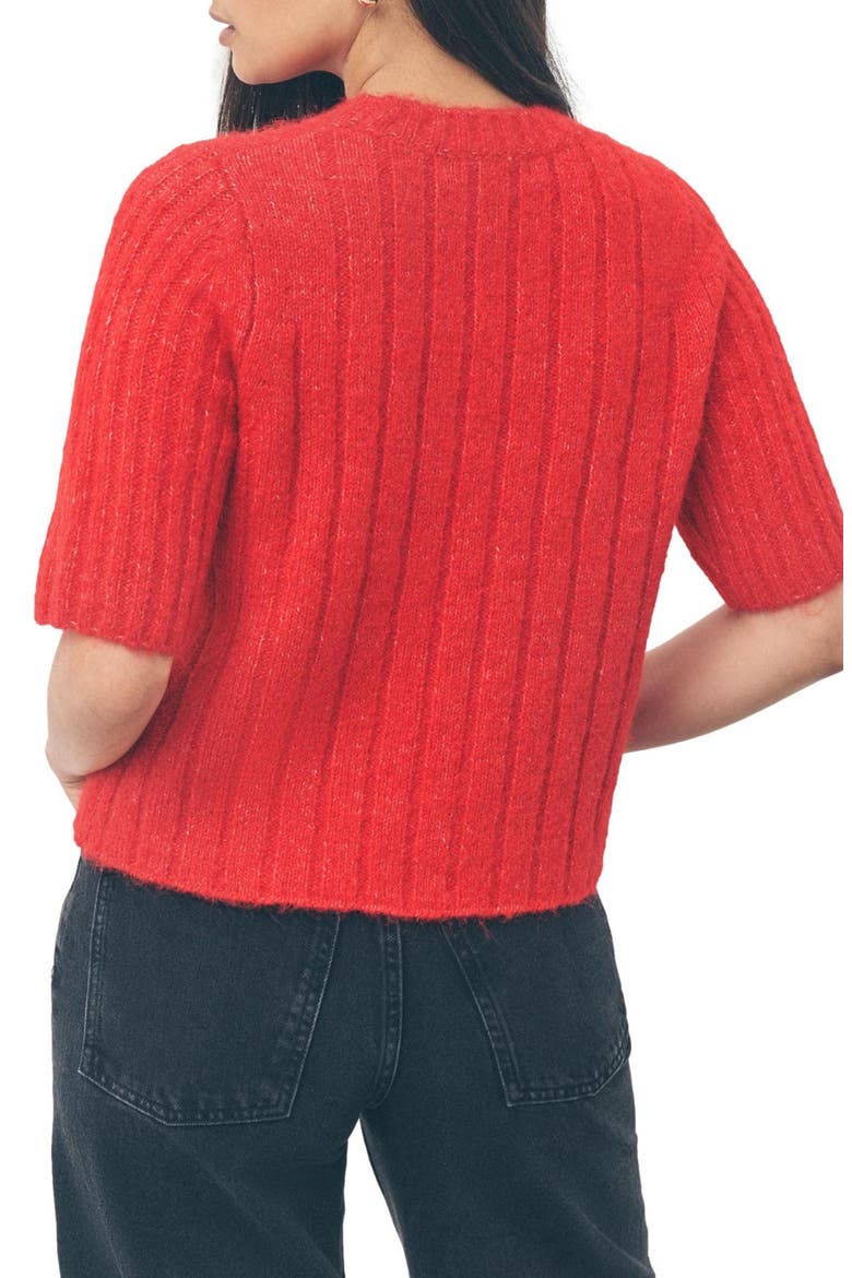 Short Sleeve Rib Sweater, Alternate, color, RED