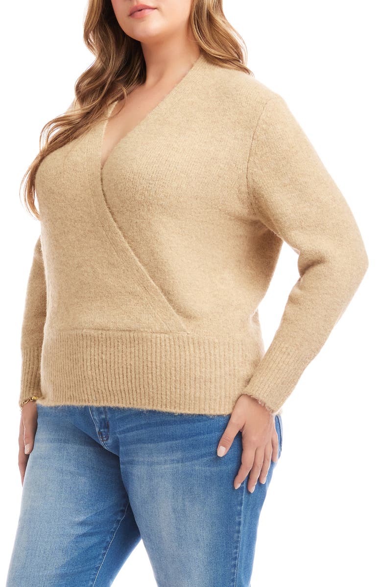 Karen Kane Surplice V-Neck Sweater, Alternate, color, Wheat