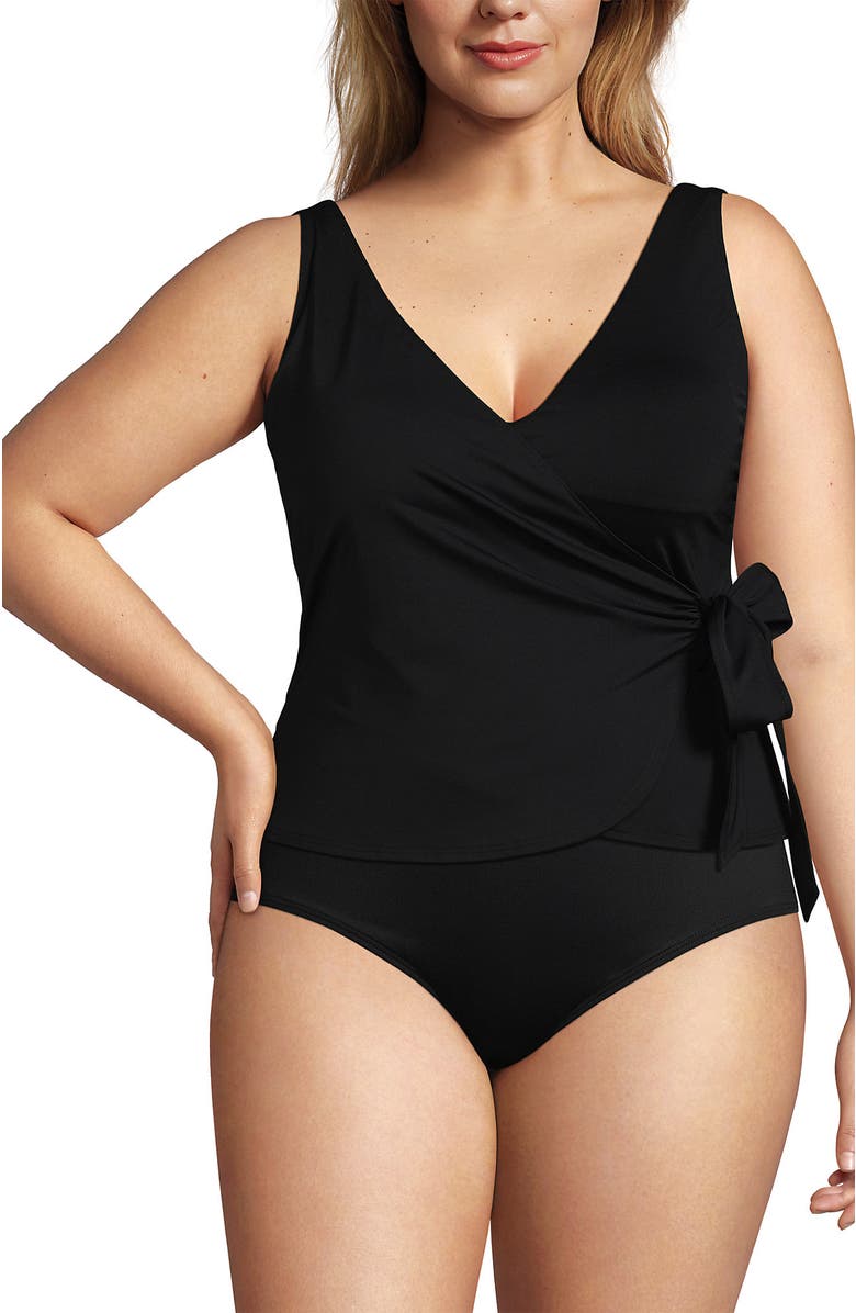 Lands' End Plus Size DD-Cup Side Tie Tankini Top, Alternate, color, Black