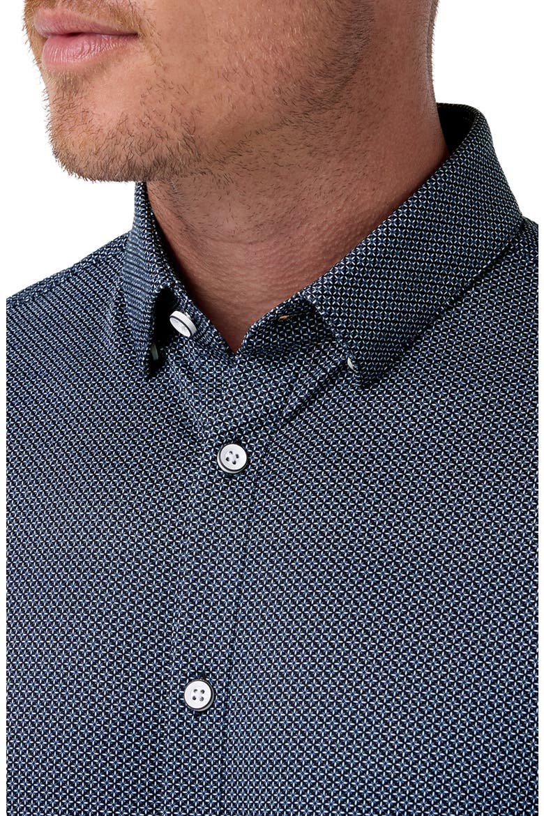 Halyard Trim Fit Floral Short Sleeve Performance Button-Up Shirt, Alternate, color, NAVY FLORAL LATTICE