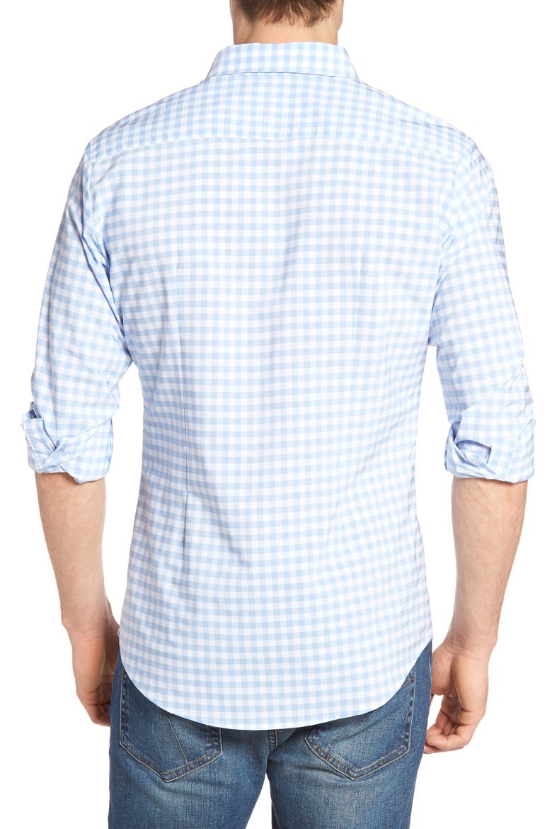 Hampton Trim Fit Gingham Performance Shirt, Alternate, color, BLUE