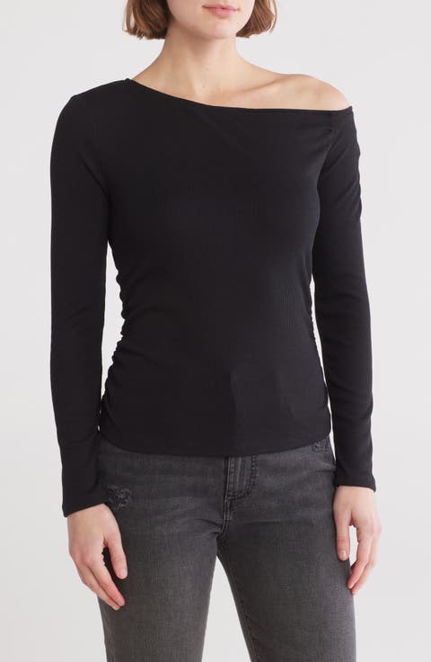 Asymmetric Ruched Long Sleeve T-Shirt