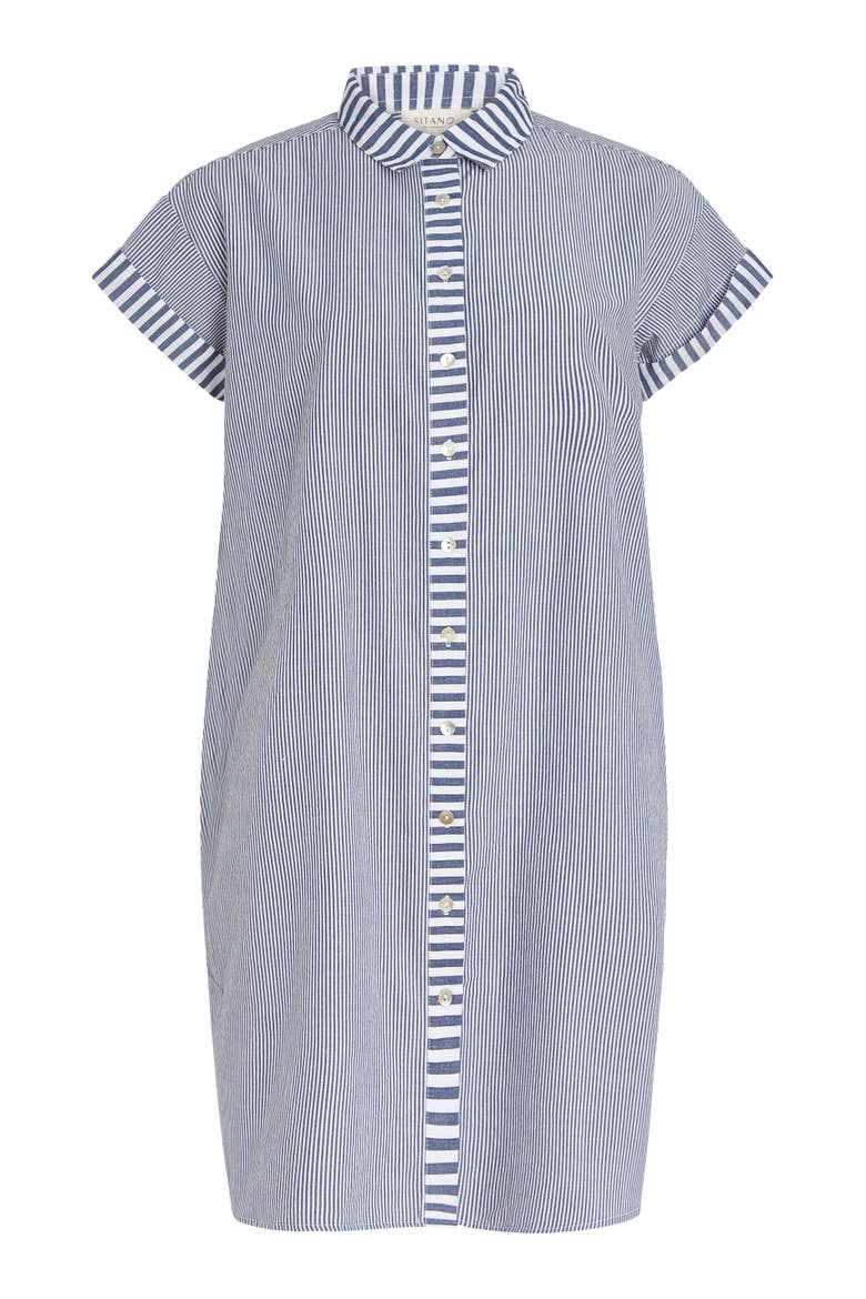 Riga Short Sleeve Short Dress Cover-Up, Alternate, color, Navy Stripes