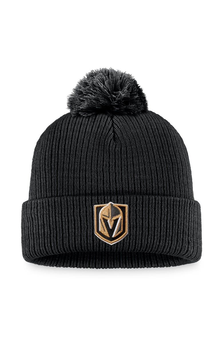 FANATICS Men's Fanatics Branded Black Vegas Golden Knights Core Primary Logo Cuffed Knit Hat with Pom, Alternate, color,