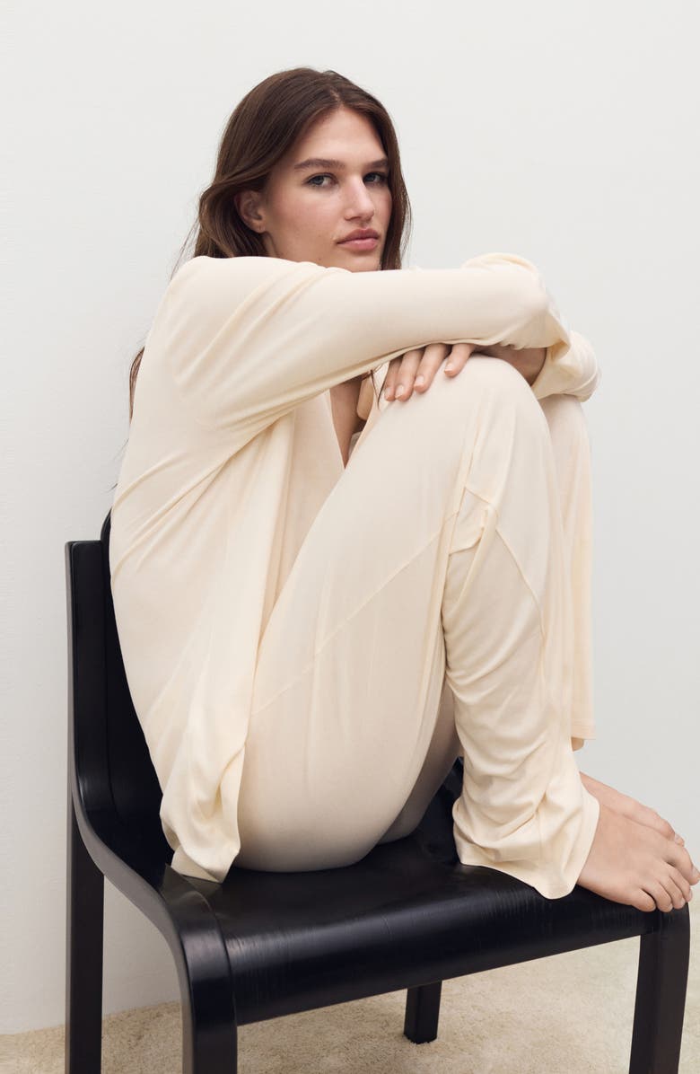 MANGO Solid Cotton Pajama Pants, Alternate, color, Vanilla