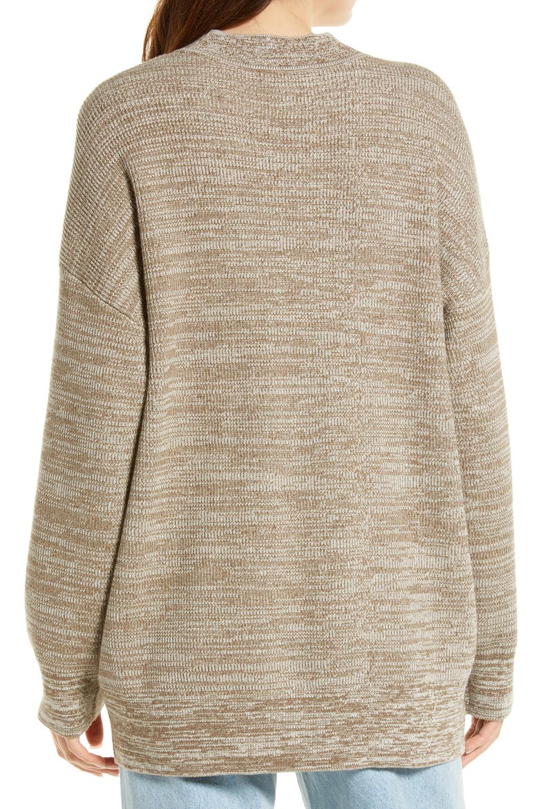 Cotton Blend Marled Cardigan, Alternate, color, BEIGE OAT HEATHER BROWN