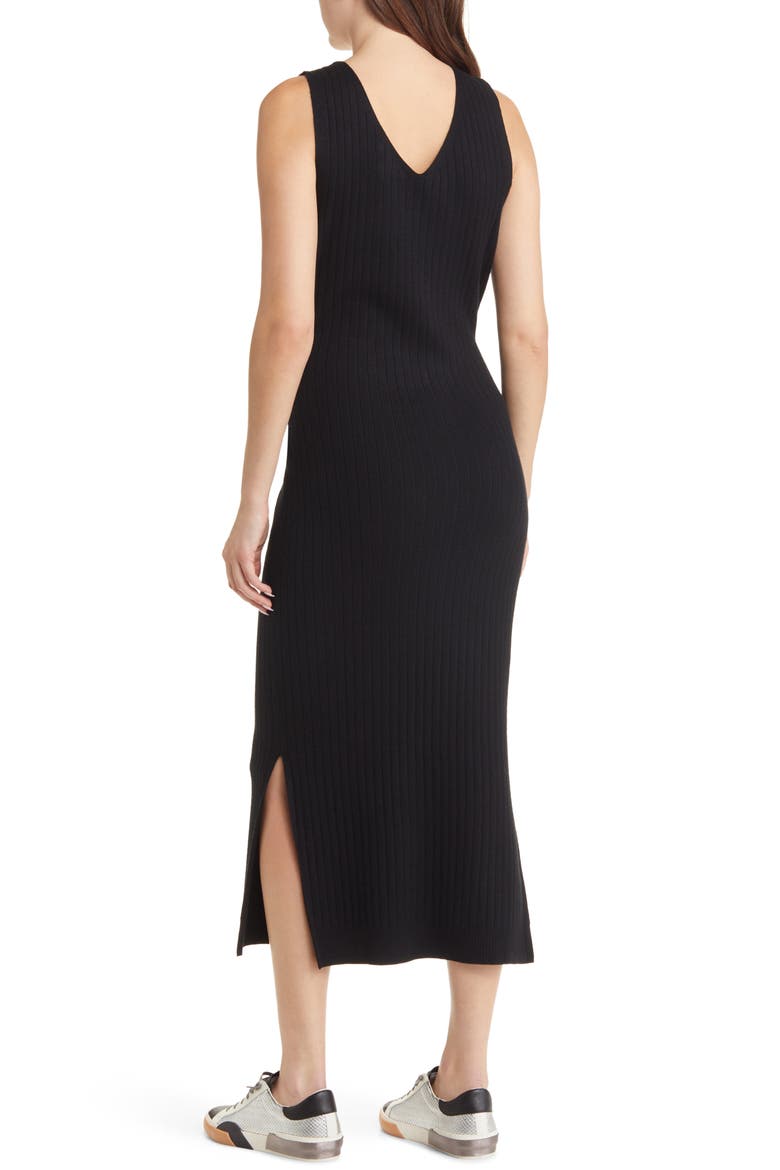Tie Waist Sleeveless Rib Sweater Dress, Alternate, color, BLACK