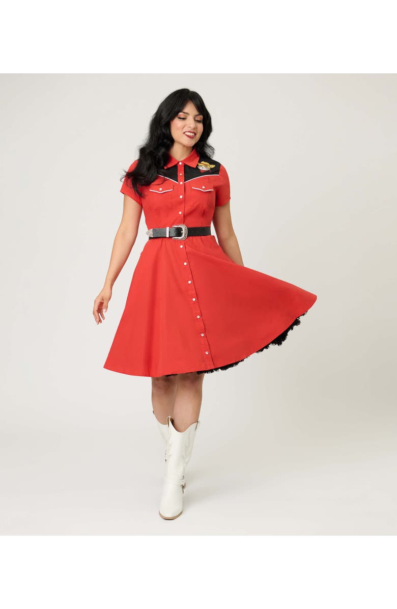 Smak Parlour Embroidered Western Flare Dress, Alternate, color, Rust