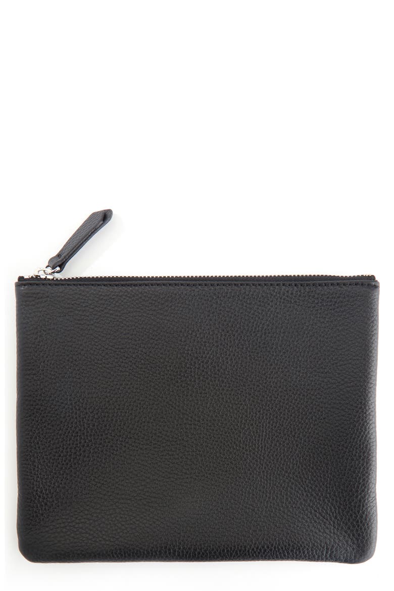 Leather Travel Pouch, Main, color, BLACK