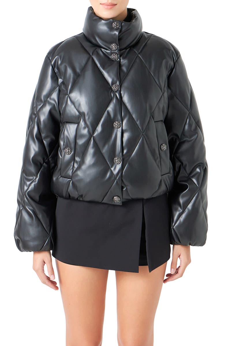 Endless Rose Quilted Faux Leather Bomber Jacket, Alternate, color,
