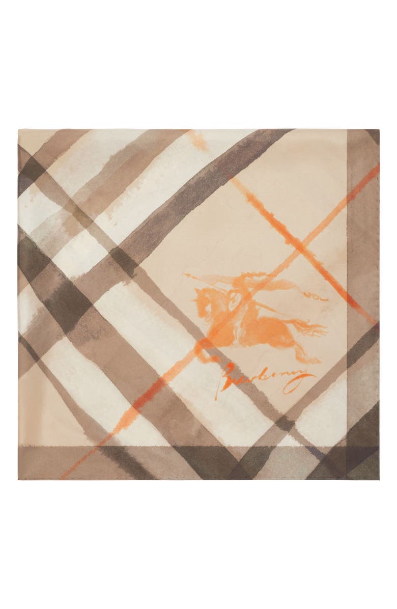 Burberry Equestrian Knight Design Watercolor Check Silk Square Scarf, Alternate, color, Birch