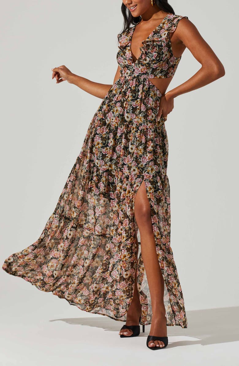 ASTR the Label Floral Print Cutout Dress, Alternate, color, 