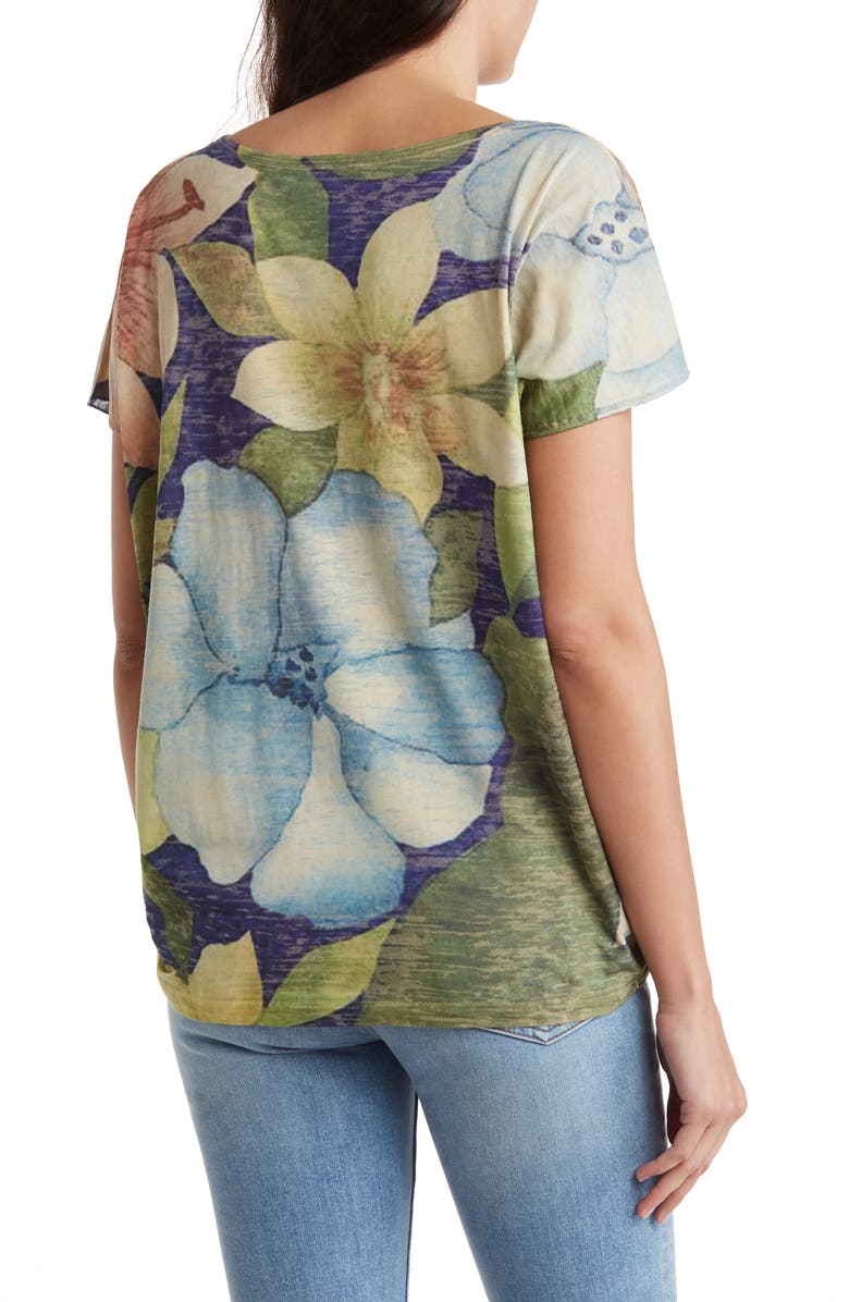 GO COUTURE Floral Print Short Sleeve T-Shirt, Alternate, color, Camel