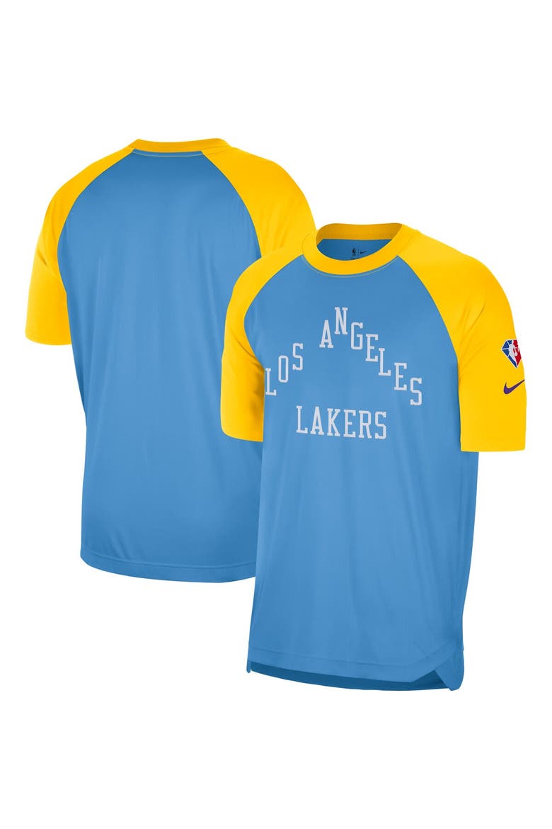 Men's Nike Blue/Gold Los Angeles Lakers 2021/22 City Edition Pregame Warmup Shooting T-Shirt, Main, color, Blue