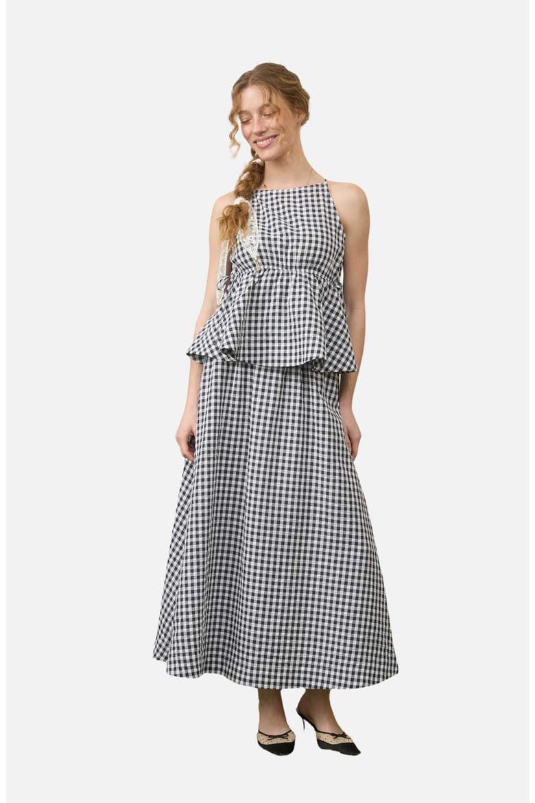 Gingham Maxi Skirt, Alternate, color, BLACK