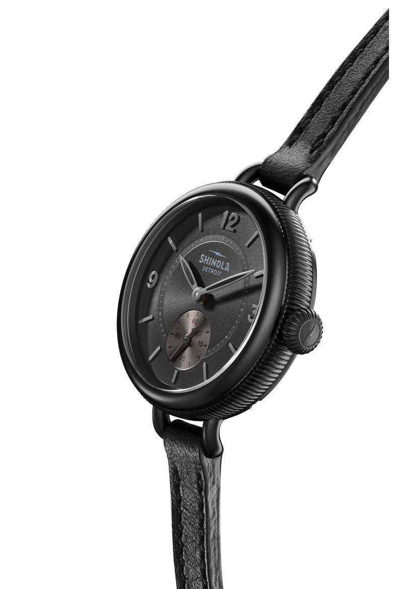 The Birdy Leather Strap Watch, 34mm, Alternate, color, BLACK