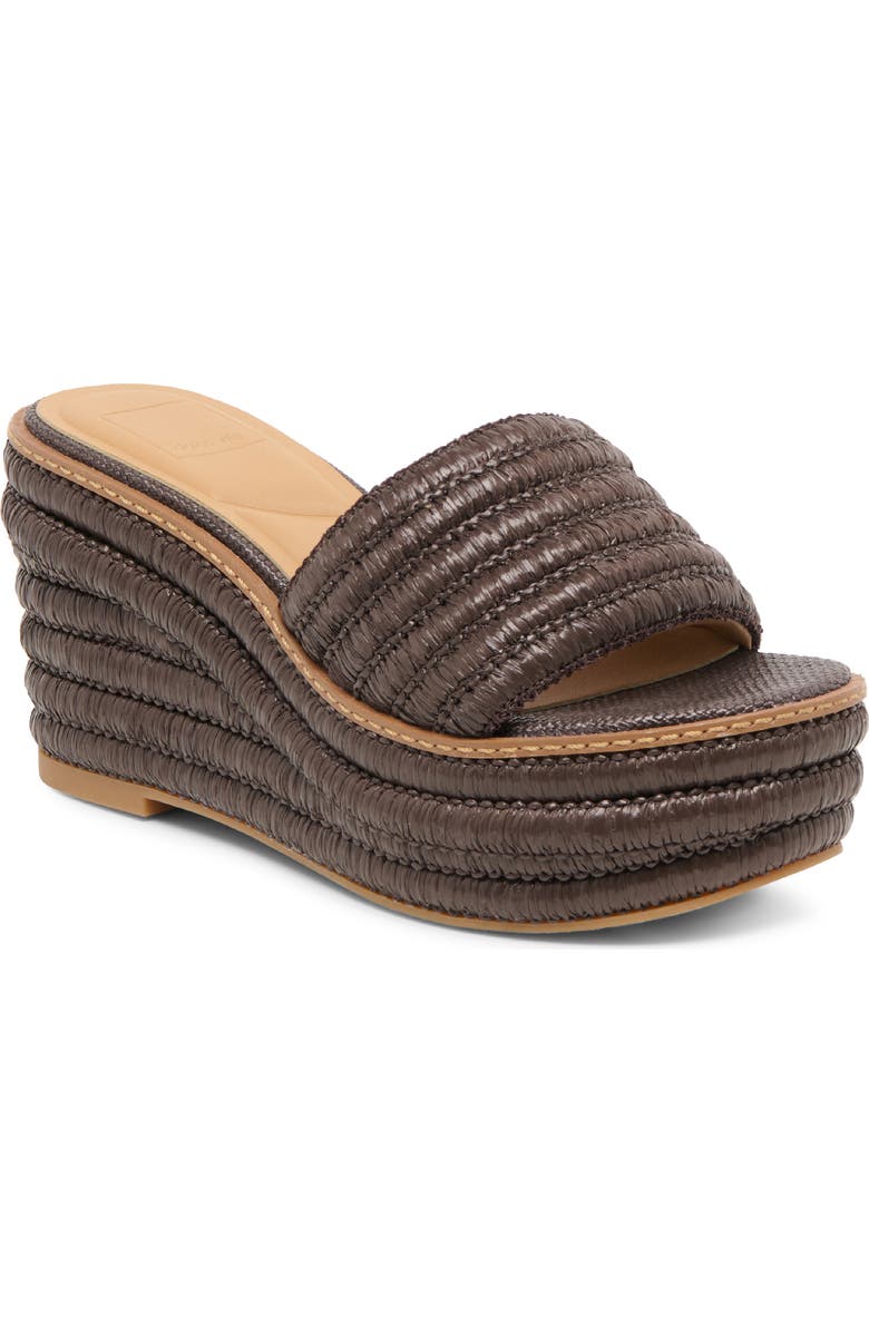 Dolce Vita Throne Platform Wedge Sandal, Main, color, Chocolate Woven Raffia