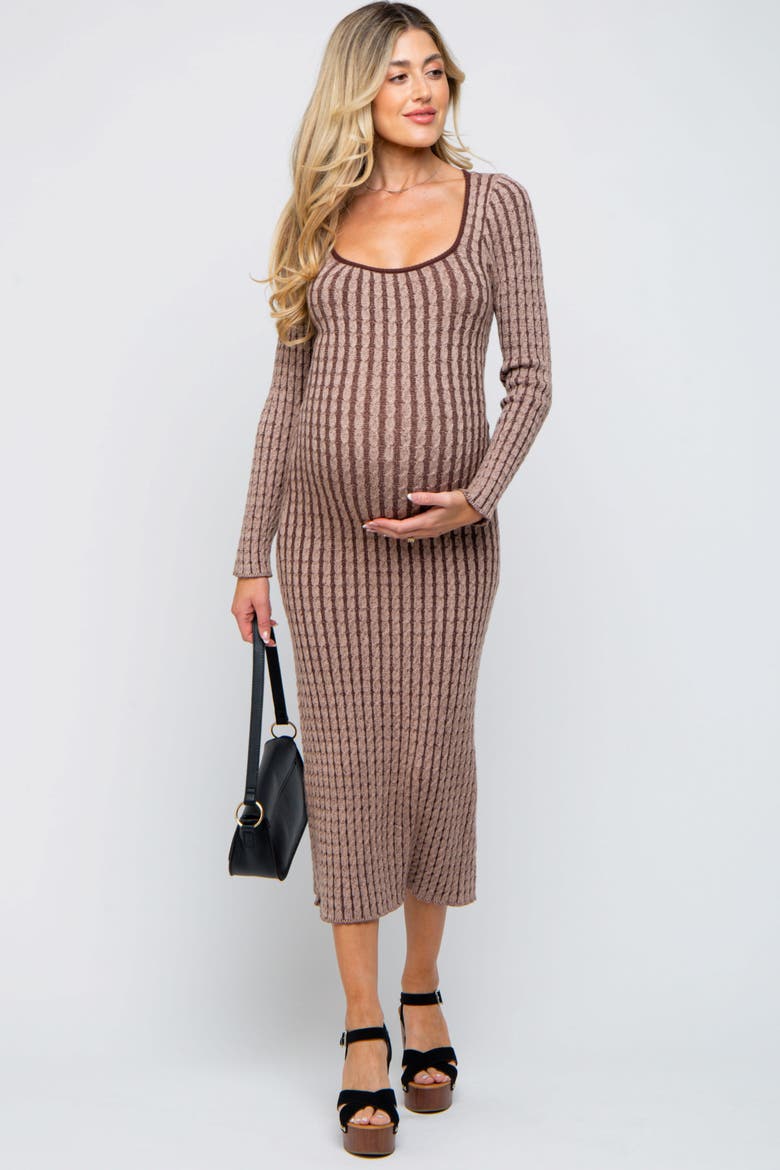 Cable Knit Fitted Midi Dress, Alternate, color, Brown
