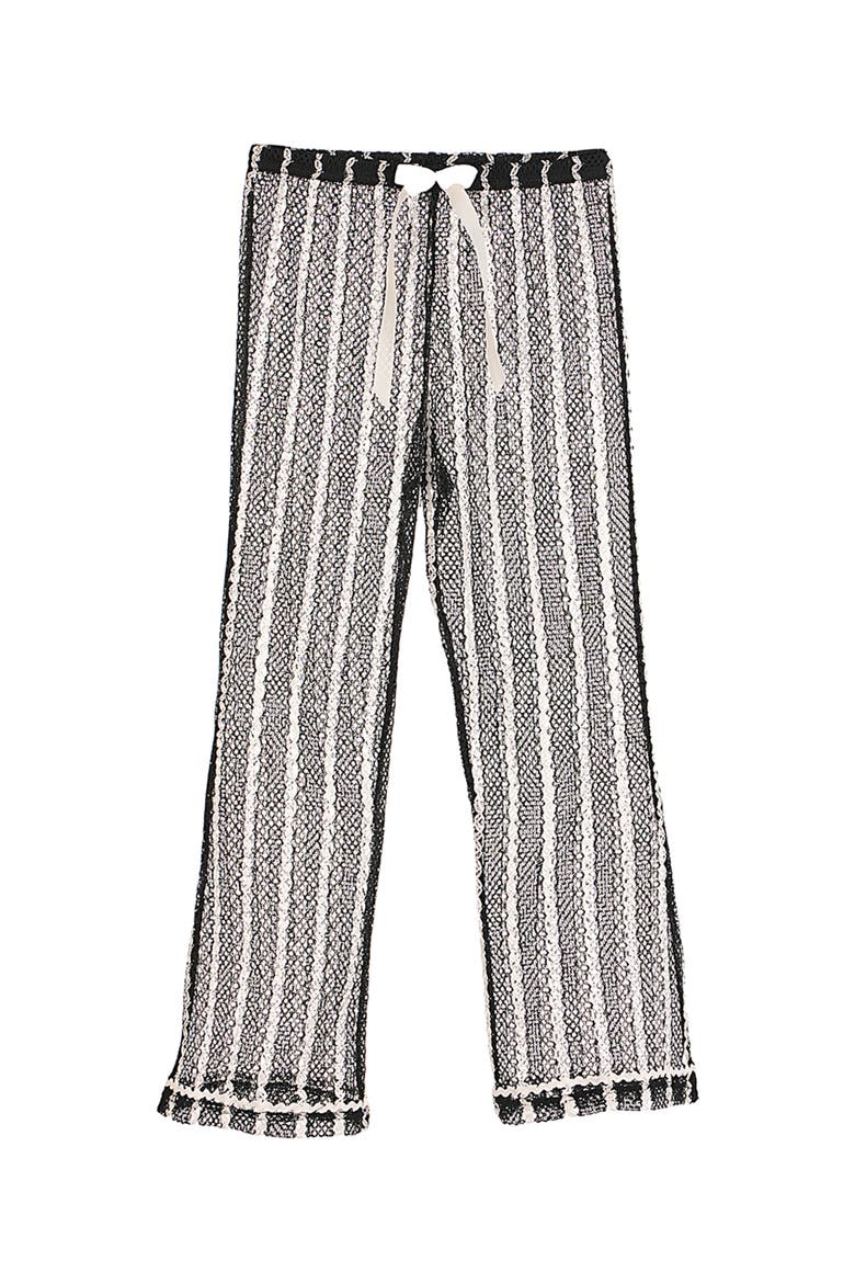 Striped Mesh Beach Trousers with Ribbon Tie, Main, color, Black