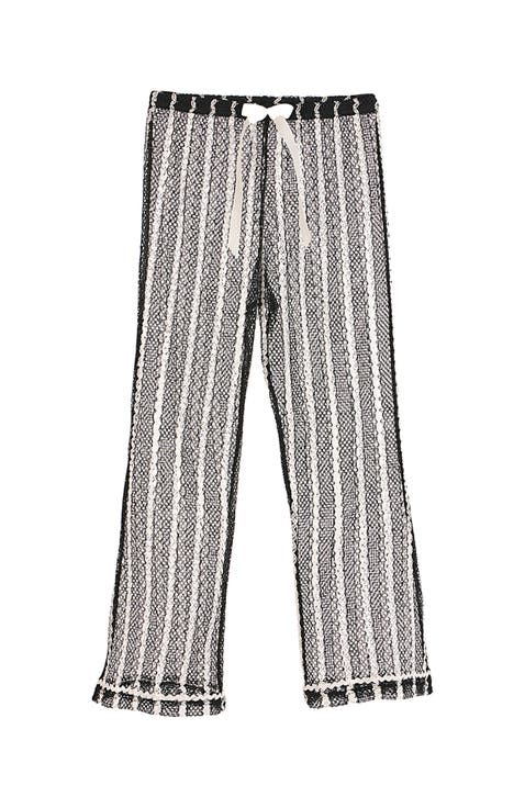 Striped Mesh Beach Trousers with Ribbon Tie