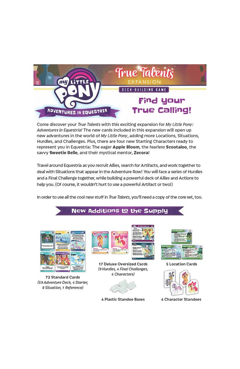 Renegade Game Studios My Little Pony Adventures In Equestria Deckbuilding Game True Talents Expansion, Alternate, color,