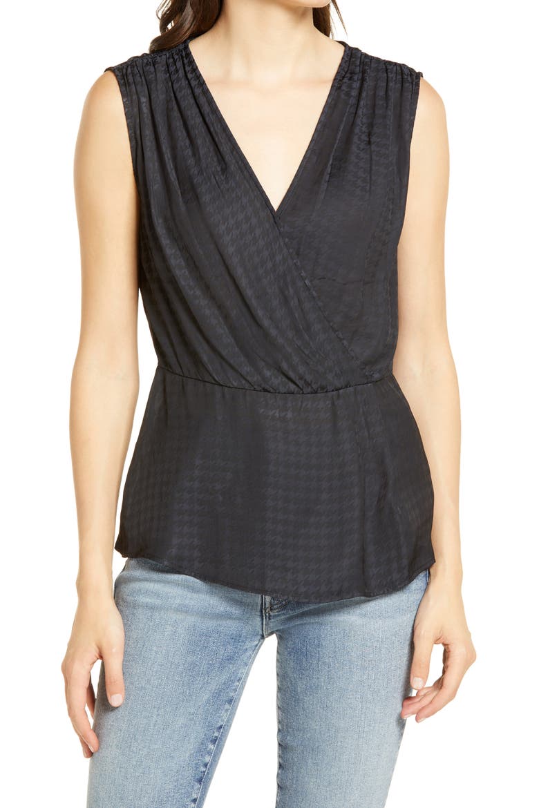 Houndstooth Satin Drape Top, Main, color, BLACK