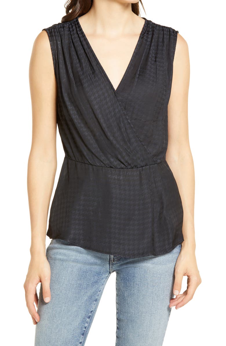 Chelsea28 Houndstooth Satin Drape Top, Main, color, 