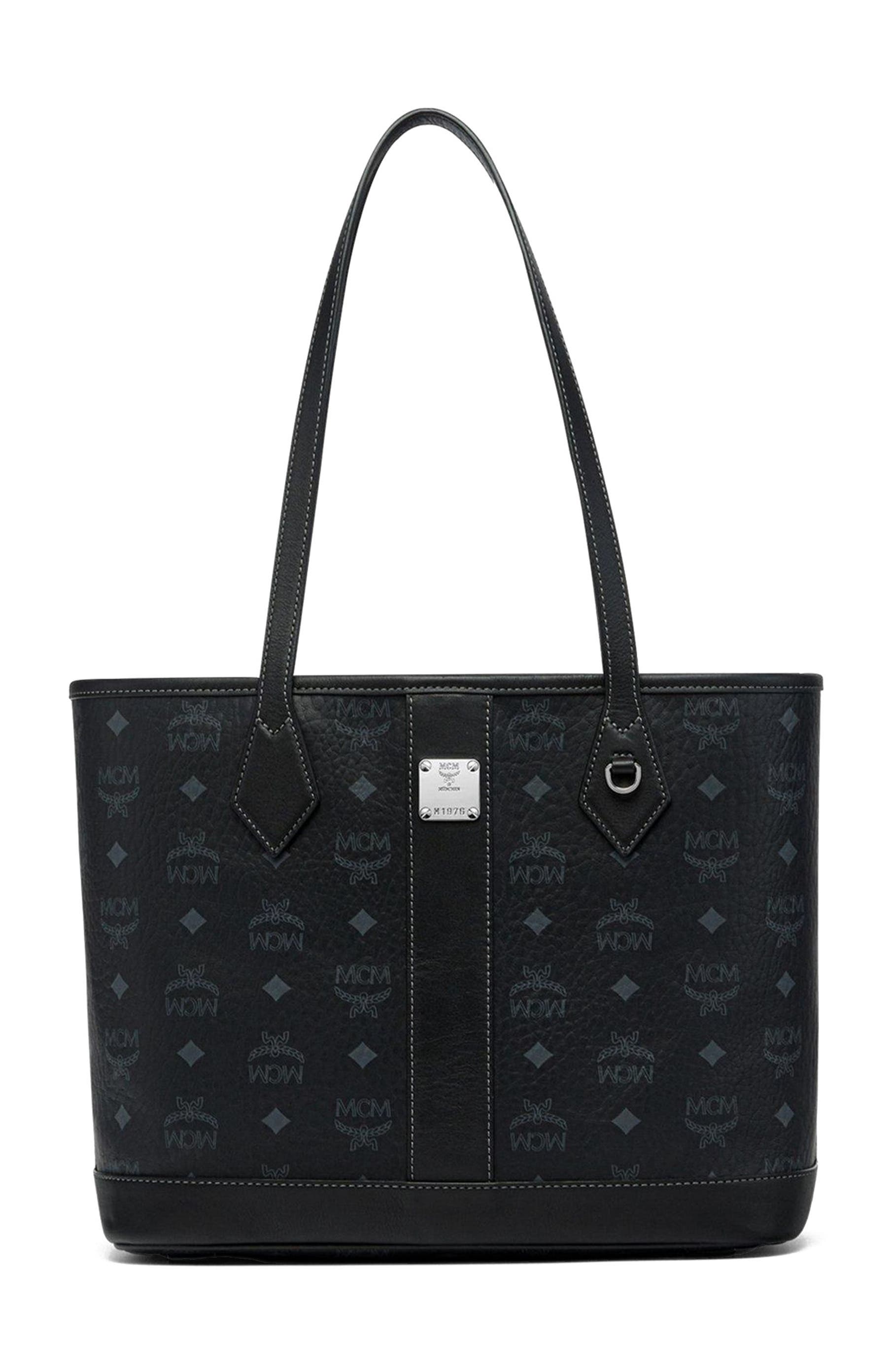 MCM New Small Liz Shopper in Visetos, Main, color, Black