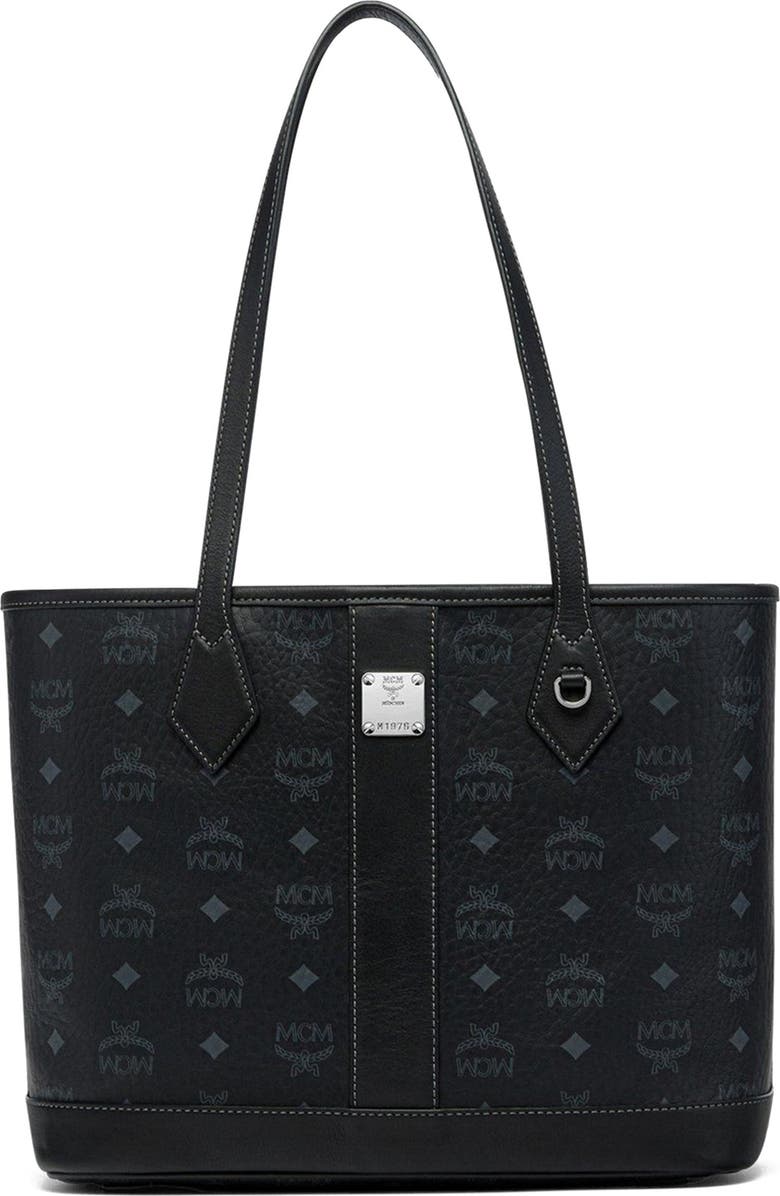 MCM New Small Liz Shopper in Visetos, Main, color, Black