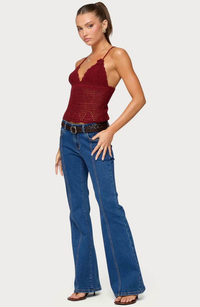 EDIKTED Delila V-Neck Crochet Top, Alternate, color, Burgundy