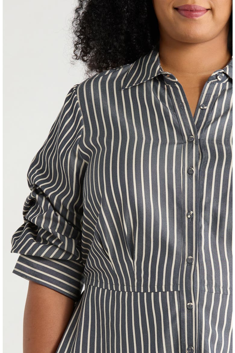 Double Peplum Striped Button-Down Top, Alternate, color, NAVY/ ECRU