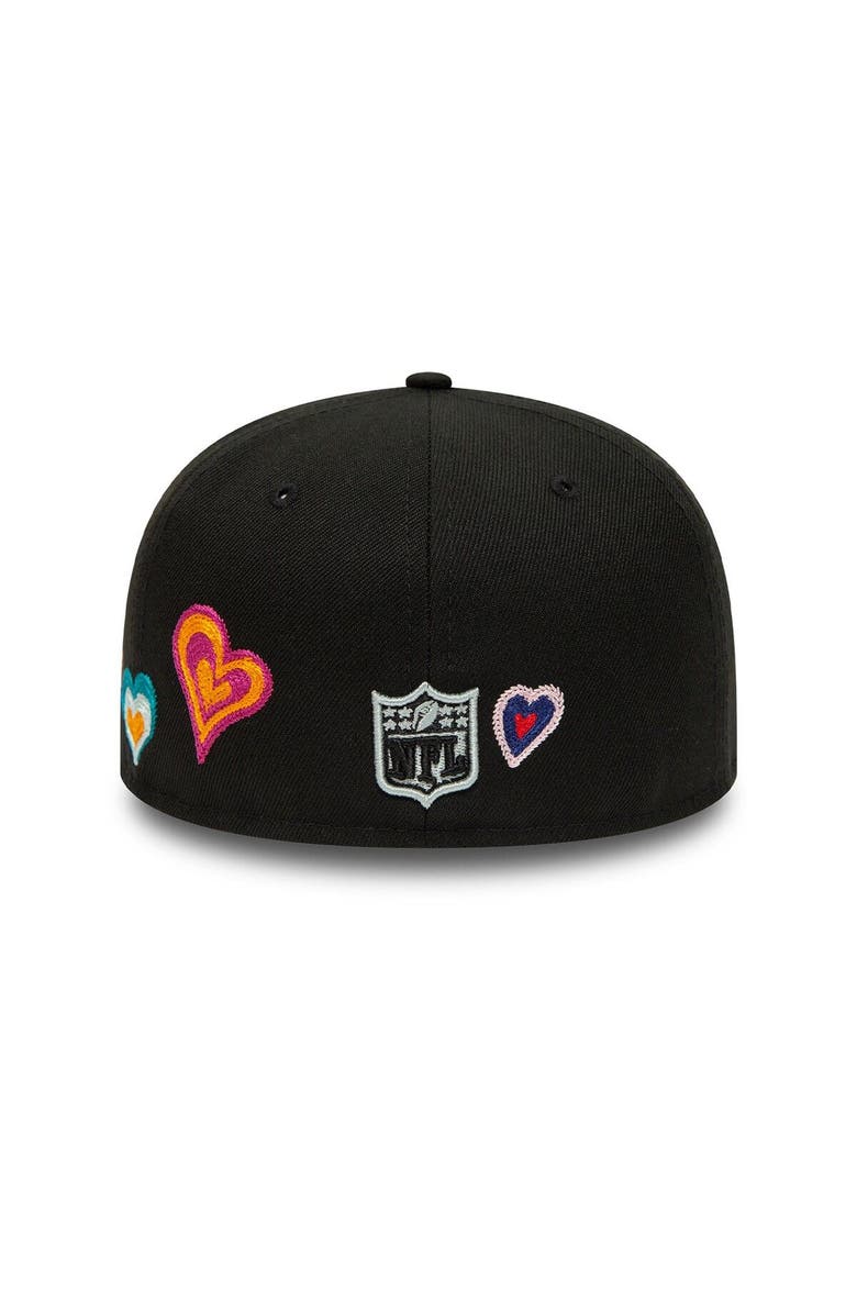 New Era Men's New Era Black Las Vegas Raiders Chain Stitch Heart 59FIFTY Fitted Hat, Alternate, color, 