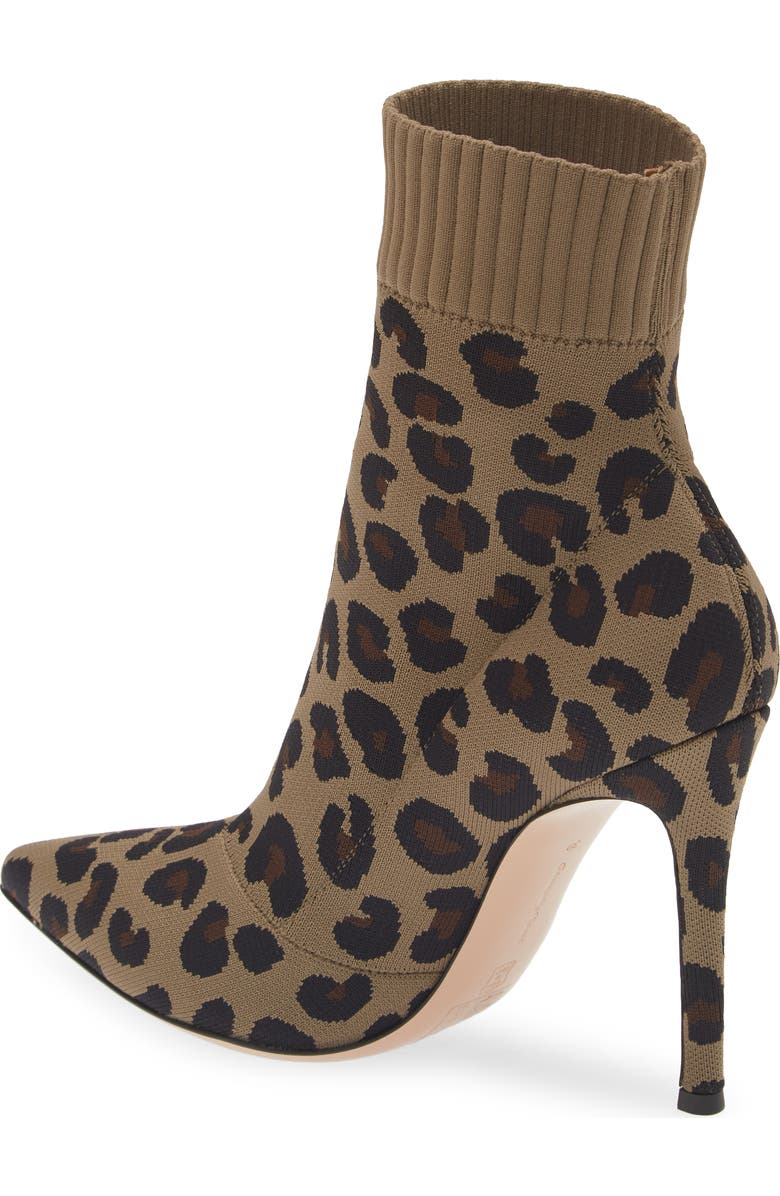 Gianvito Rossi Leopard Print Knit Stretch Bootie, Alternate, color,
