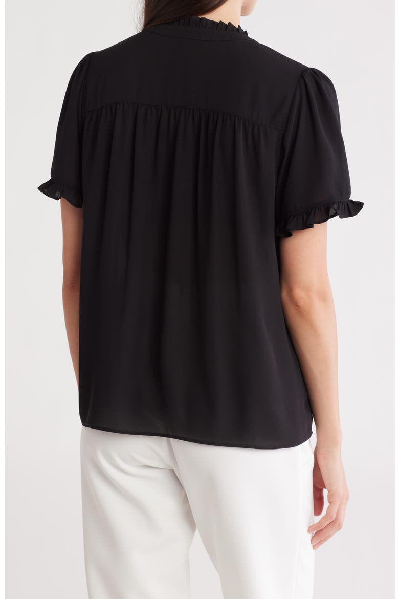 Ruffle Neck Short Sleeve Top, Alternate, color, BLACK