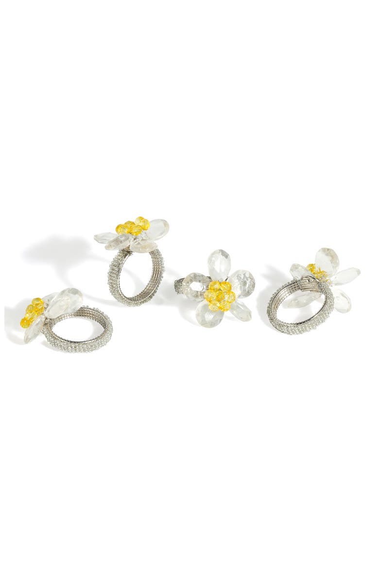 Sunshine Medley 4-Pack Napkin Rings, Main, color, WHITE/ YELLOW
