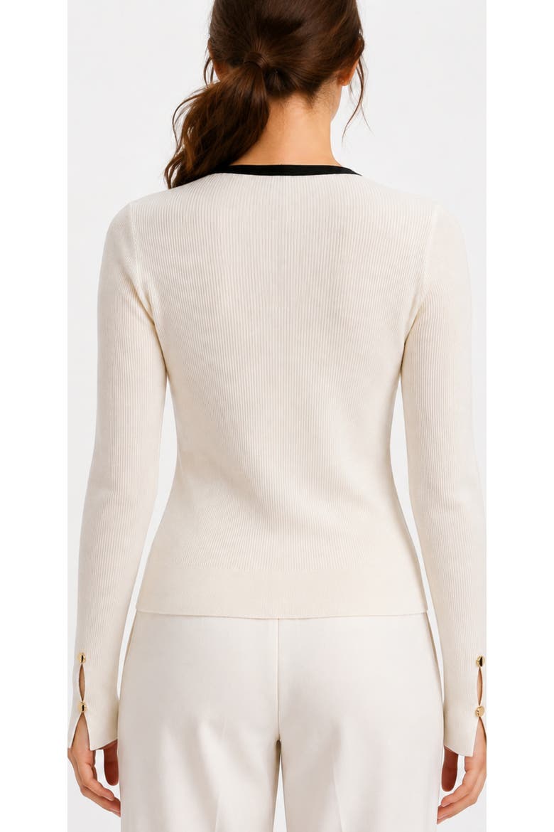 Contrast Trim Wool Blend V-Neck Cardigan, Alternate, color, Ivory