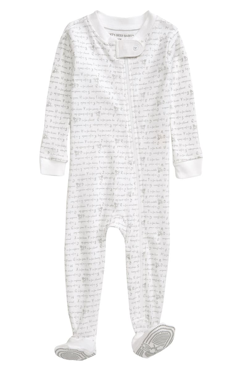 Burt's Bees Baby Alphabet Bee Fitted One-Piece Footed Pajamas, Main, color,