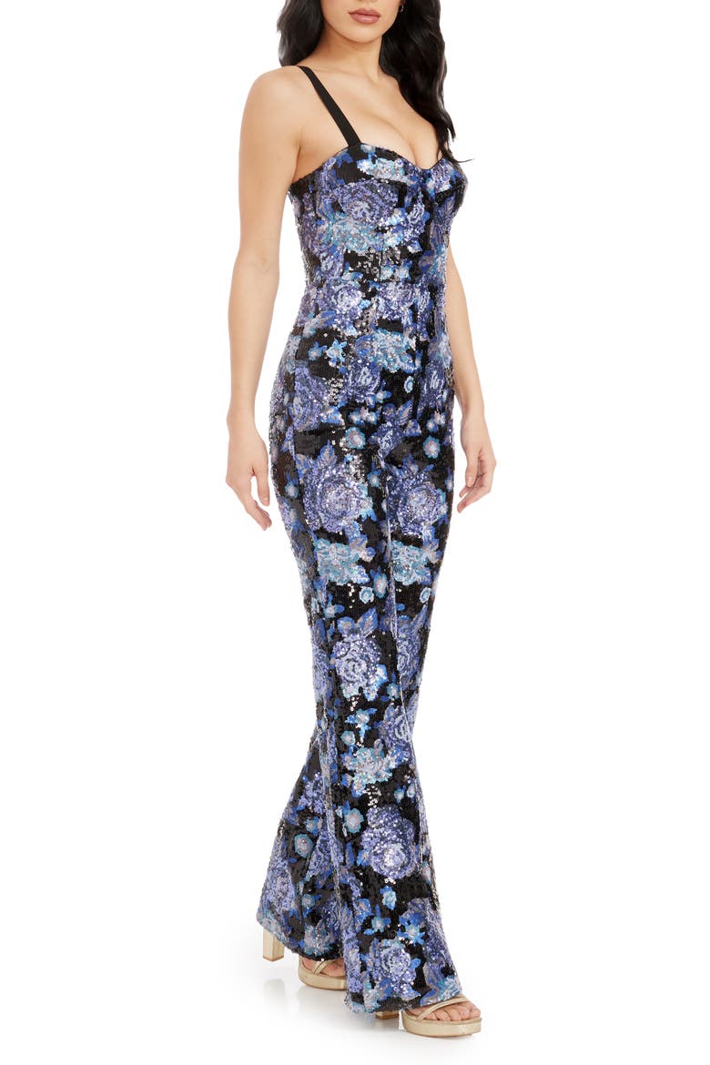 Presley Floral Sequin Jumpsuit, Alternate, color, ROYAL BLUE MULTI