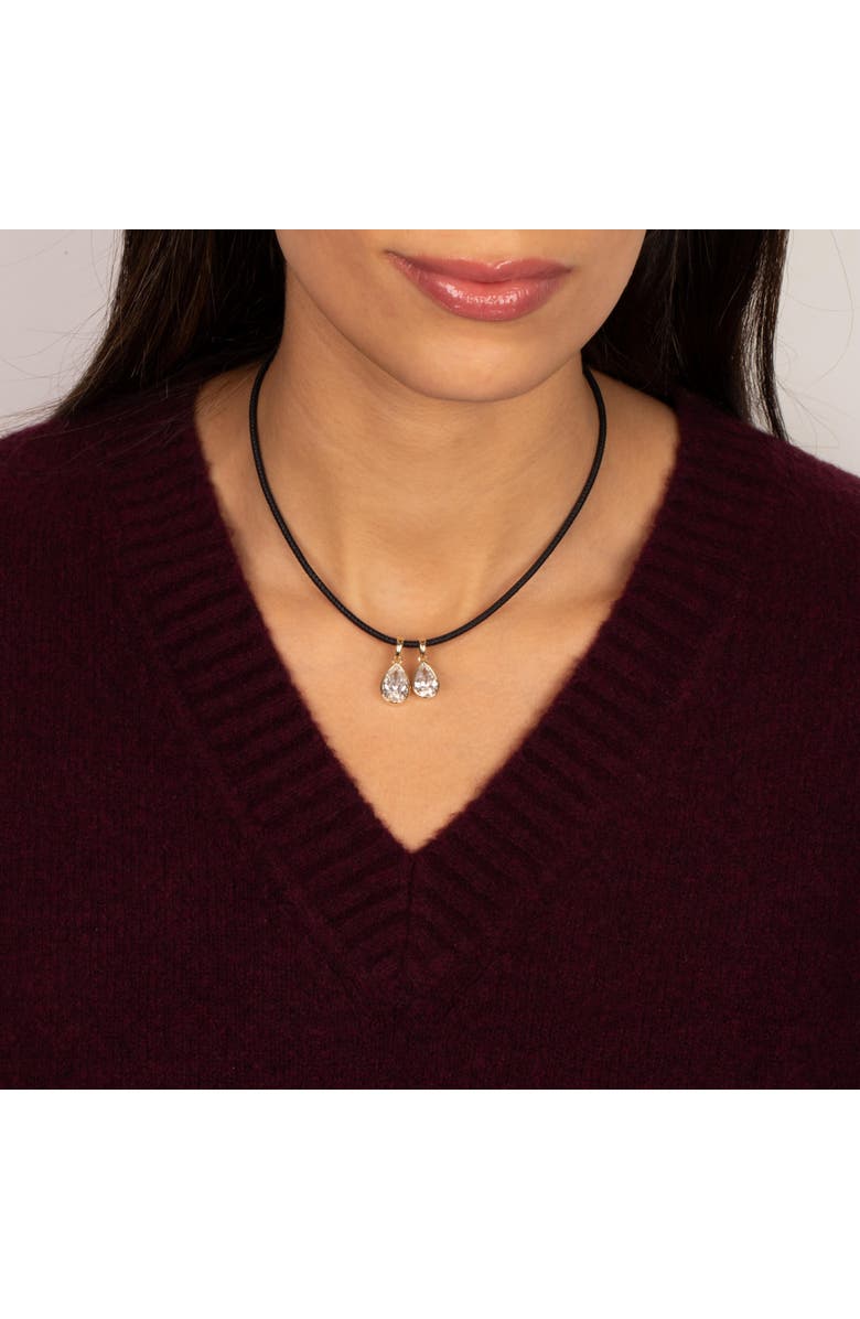 BY ADINA EDEN Lab Grown Diamond Pear Bezel Leather Chain Necklace 14K, Alternate, color, Black - 3 Carat