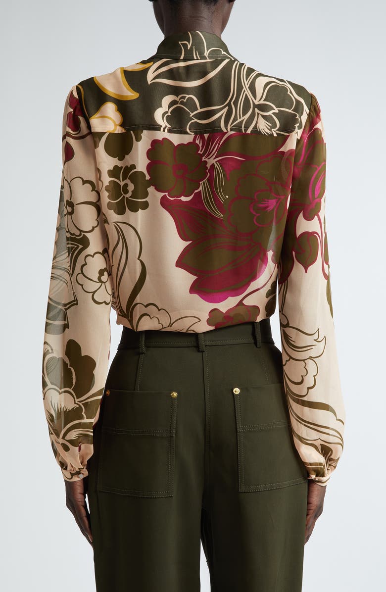 ST. JOHN Mixed Floral Print Georgette Button-Up Shirt, Alternate, color, 