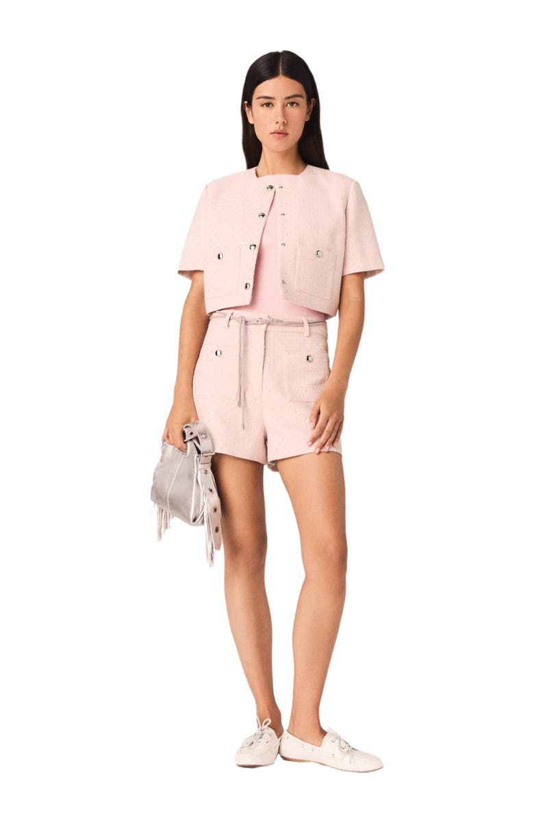 maje Short-sleeved tweed jacket, Alternate, color, Pink