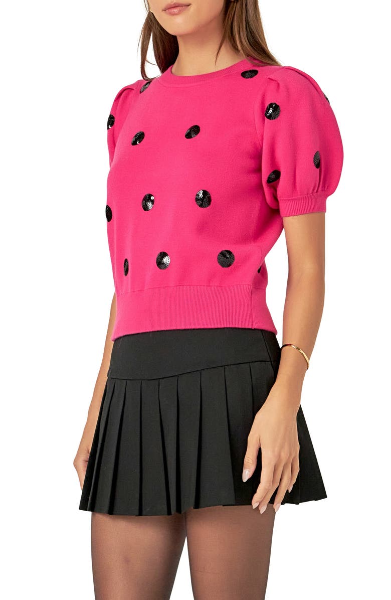 English Factory Sequin Dot Puff Sleeve Sweater, Alternate, color, 