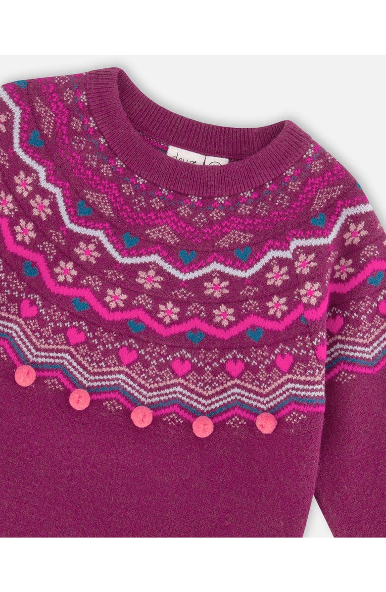 Deux par Deux Girl's Fairisle Sweater Burgundy, Alternate, color, 
