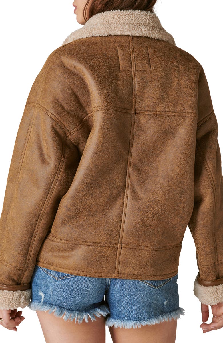 Lucky Brand Faux Shearling Moto Jacket, Alternate, color, 